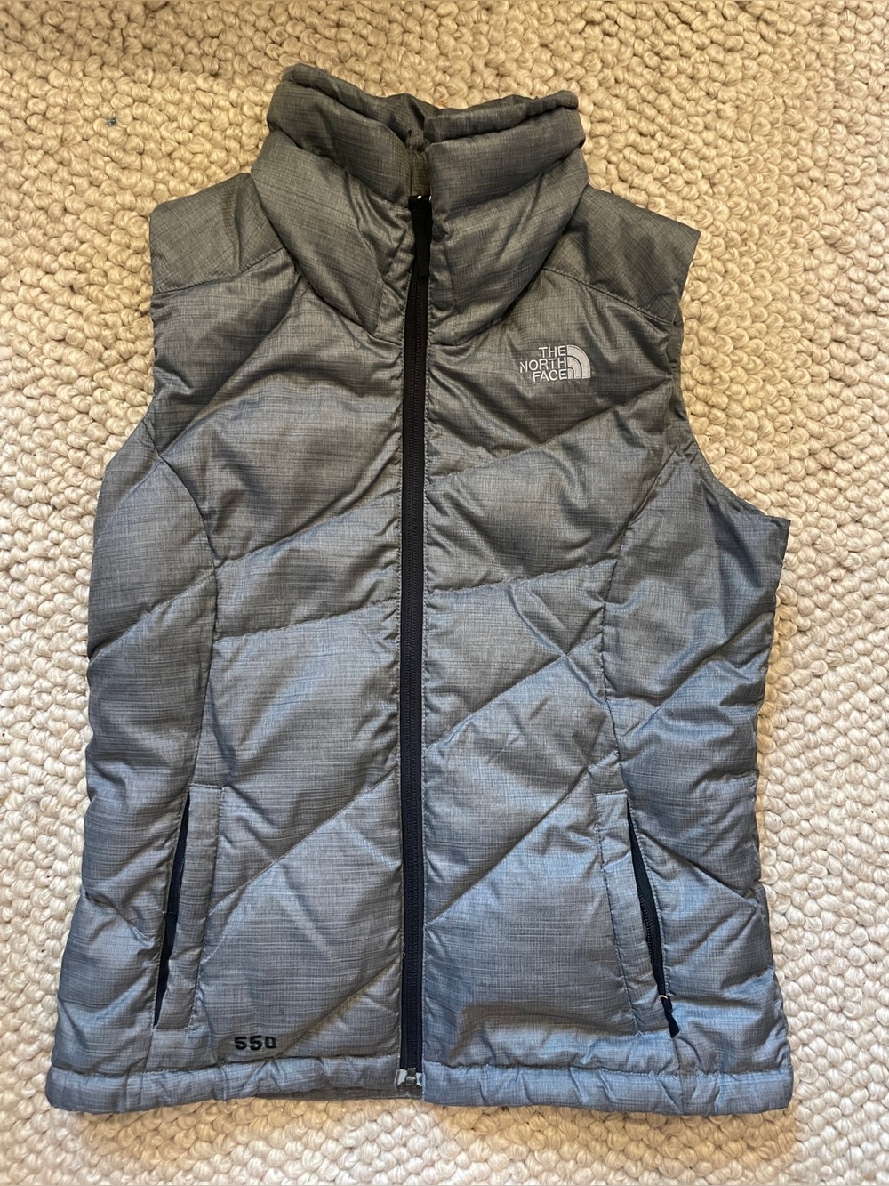 The North Face Gray Quilted Down Vest Women’s 550 Fill